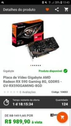 Placa de Vídeo Gigabyte AMD Radeon RX 590 Gaming 8G - R$990