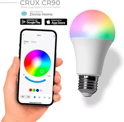 Lampada Inteligente Zinnia Crux CR90, 9W, Bluetooth, RGB, Branco, ZNS-ZNCR09W-RGBC01