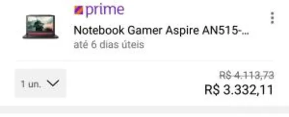 [APP SHOPTIME] Notebook Aspire AN515-51-50U2 Intel Core 7 I5 8GB (GTX 1050 4GB) 1TB Tela IPS FHD 15,6" Acer - R$3.332 (R$2.999 com AME)