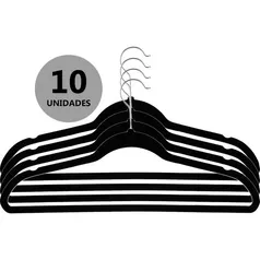 [AME R$24]Cabide de Veludo 10 Peças Preto - Casual Home