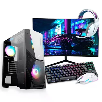 Pc Gamer Enifler Completo Ryzen 5 5600g, 16GB RAM, SSD 480GB + Monitor 21.5'' + Kit Gamer, Black Haw