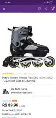 Patins Gonew Fitness Flexx 2.0 In line ABEC 7 Ajustável Base de Alumínio - Infantil - Preto e verde - R$90