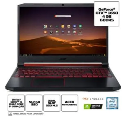 [BOLETO+CUPOM] [LINUX] Notebook Acer Nitro 5 AN515-54-574Q | Intel Core i5 9300H, 8GB, GTX 1650, 512GB SSD NVMe M.2