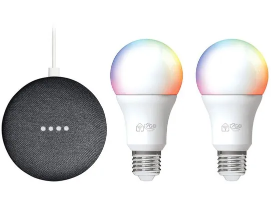 Kit Nest Mini 2ª geração Smart Speaker - com Google Assistente + 2 Lâmpadas Inteligentes 10W RGB| R$279