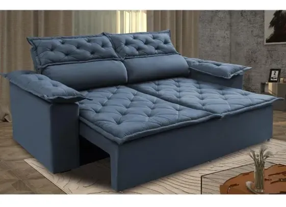 Sofá 3 Lugares Retrátil Cama Inbox Compact 1,80m Azul