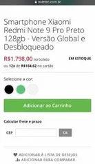 Smartphone Xiaomi Redmi Note 9 Pro Preto 128gb | R$1798