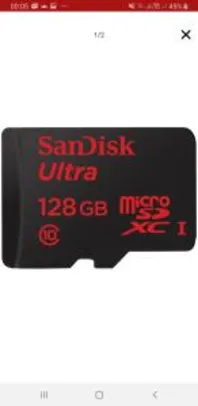 Cartão de memória micro SD 128gb 80mb/s ultra com adaptador SD - Sandisk | R$ 81