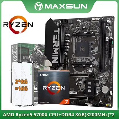 KIT Ryzen AMD B550M + Ryzen 7 5700X + DDR4 16GB (8GB * 2) 3200MHz - Sem remessa conforme