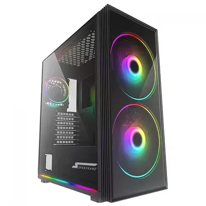 Gabinete Gamer SuperFrame Vortex, ARGB, Mid Tower, Vidro Temperado, E-ATX, Black, Sem Fonte, Com 2 Fans