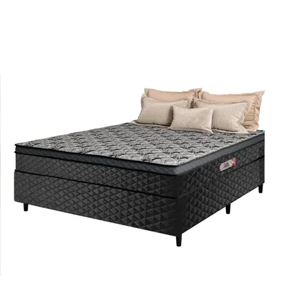 Foto do produto Cama Box Casal Conjugada Molas Ensacadas Delta 138x188x60cm Cinza / Preto Hellen