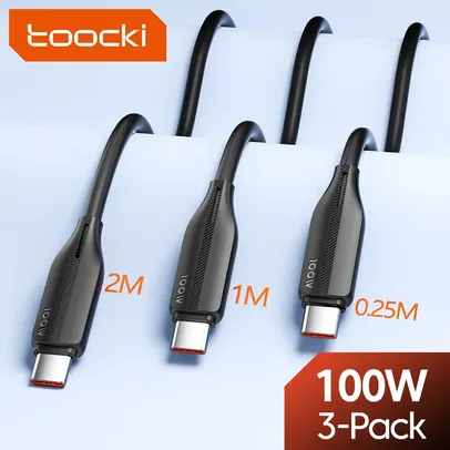 Kit 3 cabos USB C QC Toocki 100W (0.25m, 1m, 2m)