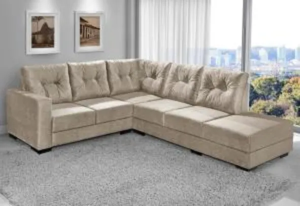 Sofá de Canto American Comfort 5 Lugares Sevilha Suede Amassado Bege  por R$ 899