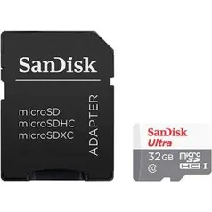 Cartão de Memória Micro SD 32GB SanDisk Ultra 48MB/s + Adaptador - R$ 28