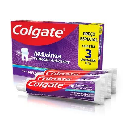 Creme Dental Colgate Máxima Proteção Anticáries mais Neutraçúcar 3 Unidades 70g Cada