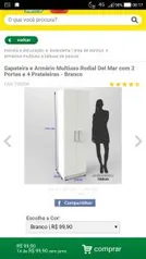 Sapateira e Armário Multiuso Rodial Del Mar com 2 Portas e 4 Prateleiras - Branco | R$99