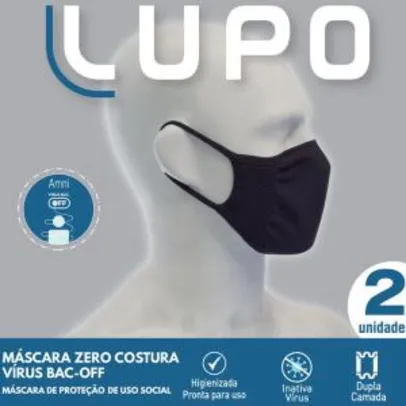 Máscara Bac Off Zero Costura Lupo - 2 Unidades