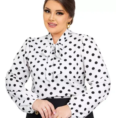 Camisa Social Feminina Gola Laço M. Longa Elegante Premium