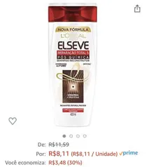 (PRIME) L'Oréal Paris Elseve Shampoo Reparação total 5 400 ml | R$8