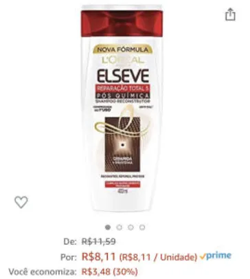 (PRIME) L'Oréal Paris Elseve Shampoo Reparação total 5 400 ml | R$8