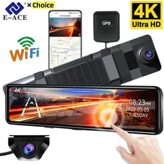 [Com taxa] Retrovisor Veicular com Câmera, E-ACE, Versão 4K, Tela 12 Polegadas Touch, Visão Noturna, WiFi, GPS