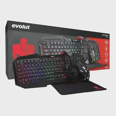 [Ame R$68,02] Kit Gamer 4 em 1 Teclado Mouse Headset Mousepad EG-50 Evolut