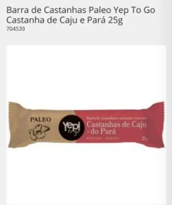 Saindo por R$ 0,89: Barra de Castanhas Paleo Yep To Go Castanha de Caju e Pará 25g | R$0,89 | Pelando