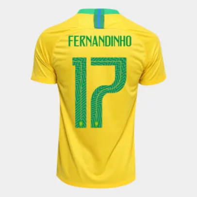 Camisa Seleção Brasil I 2018 nº 17 Fernandinho - Torcedor Nike Masculina - Amarelo e Verde