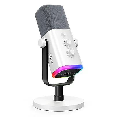 Microfone Dinâmico USB Fifine AM8W iluminação LED RGB Desempenho Profissional - Qualidade Vocal Dinâmica Cardióide