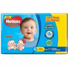 Huggies Tripla Proteção G - 78 Fraldas - R$49,90