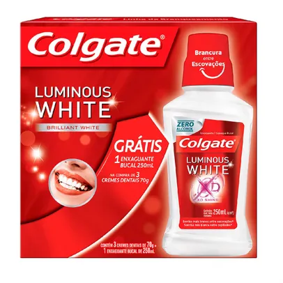 Creme Dental Colgate Luminous White 3 Unidades de 70g cada e Ganhe Enxaguante Bucal Luminous White 250ml