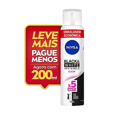 (REC) (SUPER R$9)NIVEA Desodorante Antitranspirante Aerossol Invisible Black & White Clear 200ml - elimina 99,9% das bactérias evita manchas em roupas