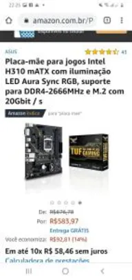 Placa-mãe Intel H310 mATX LED Aura Sync RGB | R$620