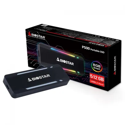 SSD Externo Portátil Biostar P500, 512GB, USB 3.2, Black, Leitura: 1000MB/s, Gravação: 900MB/s | R$399