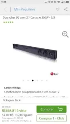 SoundBar LG SJ3 - R$ 668,81