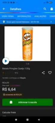 (APP+Cliente Ouro) Batata Pringles sabor Queijo R$7