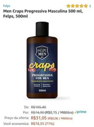 (PRIME) Men Craps Progressiva Masculina | R$ 31