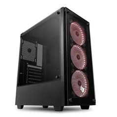 Gabinete Gamer Pichau Kazan Lateral/Frontal Vidro Temp Led Vermelho | R$260