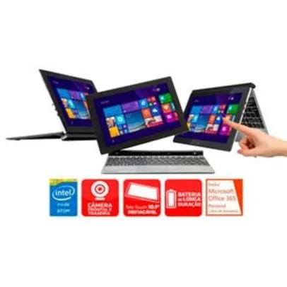 Notebook 2 em 1 Touch Positivo Duo ZX3020 com Intel® Atom™ Quad Core, 1GB, 16GB SSD, Leitor de Cartões, Micro HDMI, Webcam, LED 10.1" e Windows 8.1
