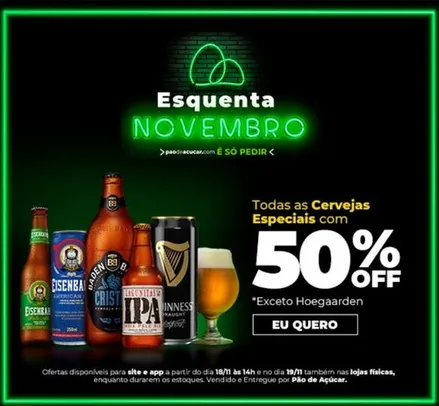 Todas cervejas especiais com 50%