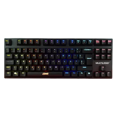 Teclado Gamer Mecânico Multilaser GK-510 TKL, LED Rainbow, Switch Blue, ABNT2, Black, TC258