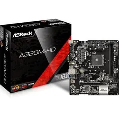 Placa Mãe ASRock A320M-HD, Chipset A320, AMD AM4, mATX, DDR4