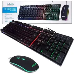 Exbom KIT TECLADO MOUSE GAMER COMPUTADOR USB ABNT2 LED PRETO BK-G550, Unico