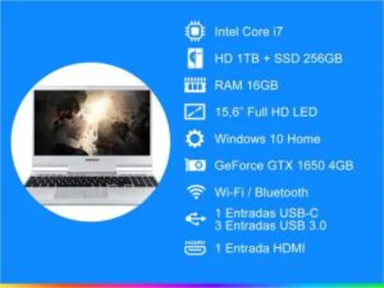 Notebook Gamer Samsung Odyssey Intel Core i7 16GB - 1TB SSD 256GB 15,6” Full HD NVIDIA GTX 1650 4GB