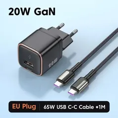 [Taxa inclusa/Moedas] Carregador KUULAA 20W GaN com duas saídas + Cabo 65W de 1 metro para iPhone e Android - QC 3.0, PD 3.0