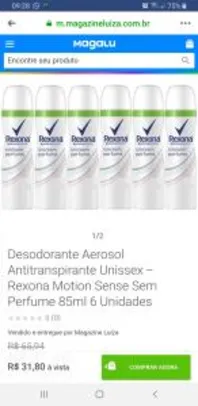 Desodorante Aerosol Antitranspirante Unissex - Rexona Motion Sense Sem Perfume 85ml 6 Unidades