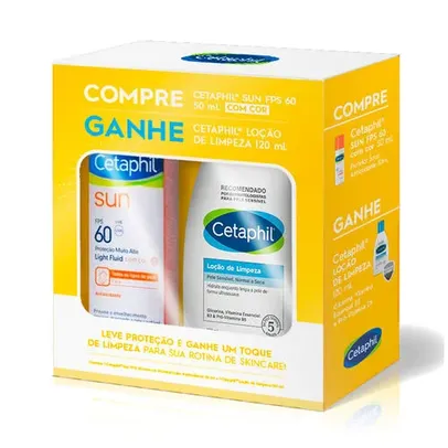 Kit Cetaphil Protetor Solar Sun Com Cor FPS 60 Light Fluid 50ml + Loção de Limpeza 120ml