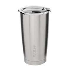 WOLFF Copo Térmico de Aço Inox Parede Dupla Com Tampa 600ml Prata - Itens Para Viagem - Mantém a Bebida na Temperatura Ideal