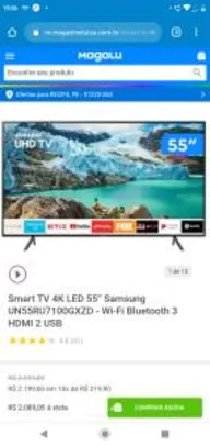 Smart TV 4K LED 55” Samsung 55RU7100 - R$2089