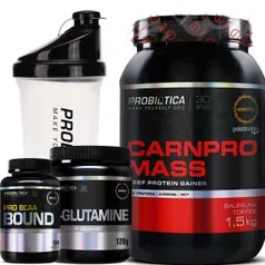 Kit Probiótica Beef Carnpro Mass 1,5kg + Glutamina 120g + BCAA Bound 120 caps + Coqueteleira por R$129