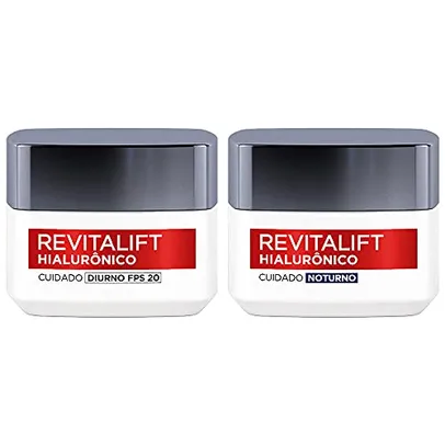 Kit Creme Facial Anti-idade L'Oréal Paris Revitalift Hialurônico Noturno + Diurno FPS 20, 49g